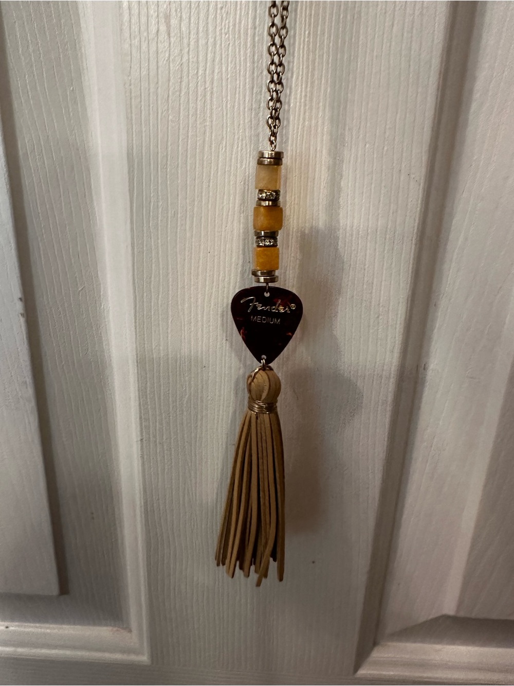 Fender Guitar Pick Necklace with Amber Beads